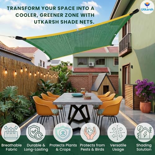 Image of Utkarsh Green Shade Net - 75% UV Protection | Multipurpose Agro Net for Terrace, Garden, Greenhouse & Balcony | Protection from Sun | Indoor & Outdoor Use | Size - 10 ft x 15 ft
