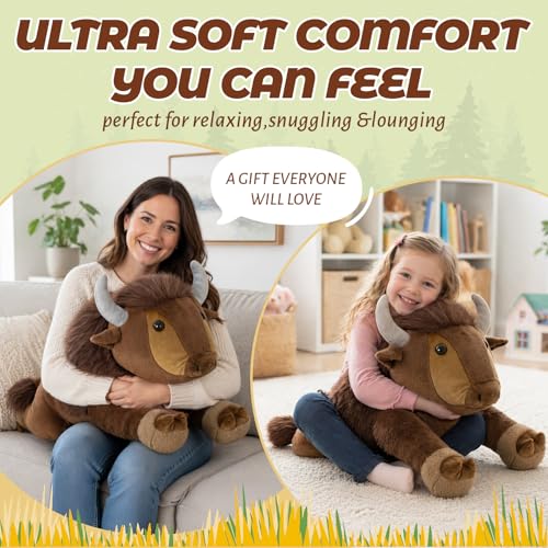 Image of MorisMos Bison Stuffed Animal, 32 inch Bison Plush Giant Stuffed Animal, Soft Cuddle Buffalo Plush, Cozy Plush Gift for Kids Boys Girls Birthday Christmas, Brown
