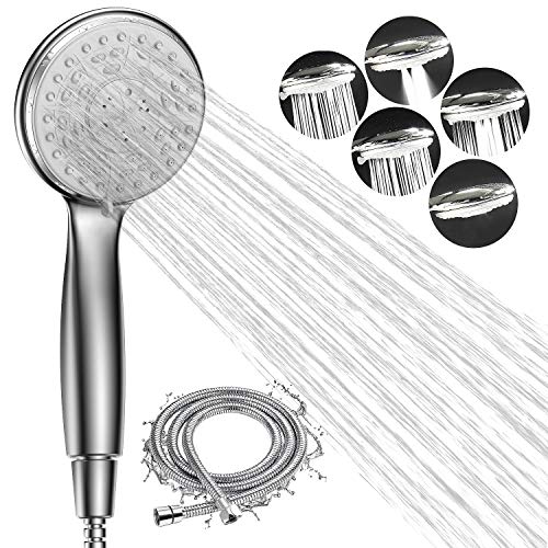 Pommeau de douche haute pression ACGAM avec tuyau, pomme de douche galvanisée avec 5 réglages de pulvérisation, tuyau en acier inoxydable de 2 m