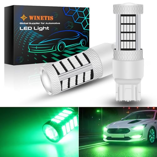 WINETIS 7443 W21-5W LED Bulbs Green LED DRL Turn Signal Light 7440 7441 7444 T20 W21W LED Daytime Running Parking Reverse Light 4014 92SMD Super Bright with Low Consumption, Pack of 2