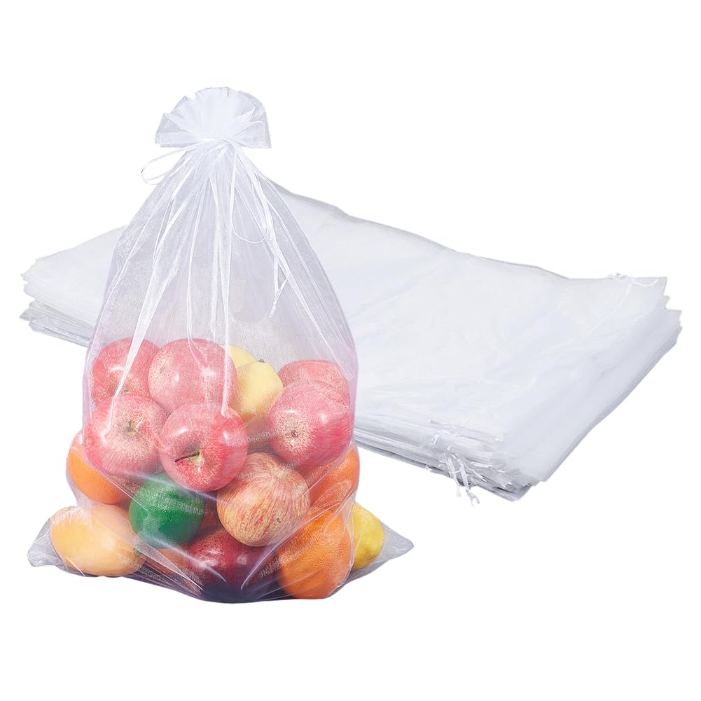 DELORIGIN 50 Stück 15x24 Zoll Große Organzabeutel Mit Kordelzug Netz Geschenkbeutel Schmuckbeutel Festival Hochzeit Party Geschenkbeutel Für Weihnachten Valentinstag Geburtstag Süßigkeiten (Weiß)