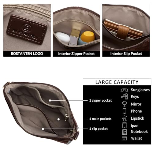 Image of BOSTANTEN Crossbody Bags for Women Trendy Vegan Leather Hobo Purses Shoulder Handbags Wide Shoulder Strap