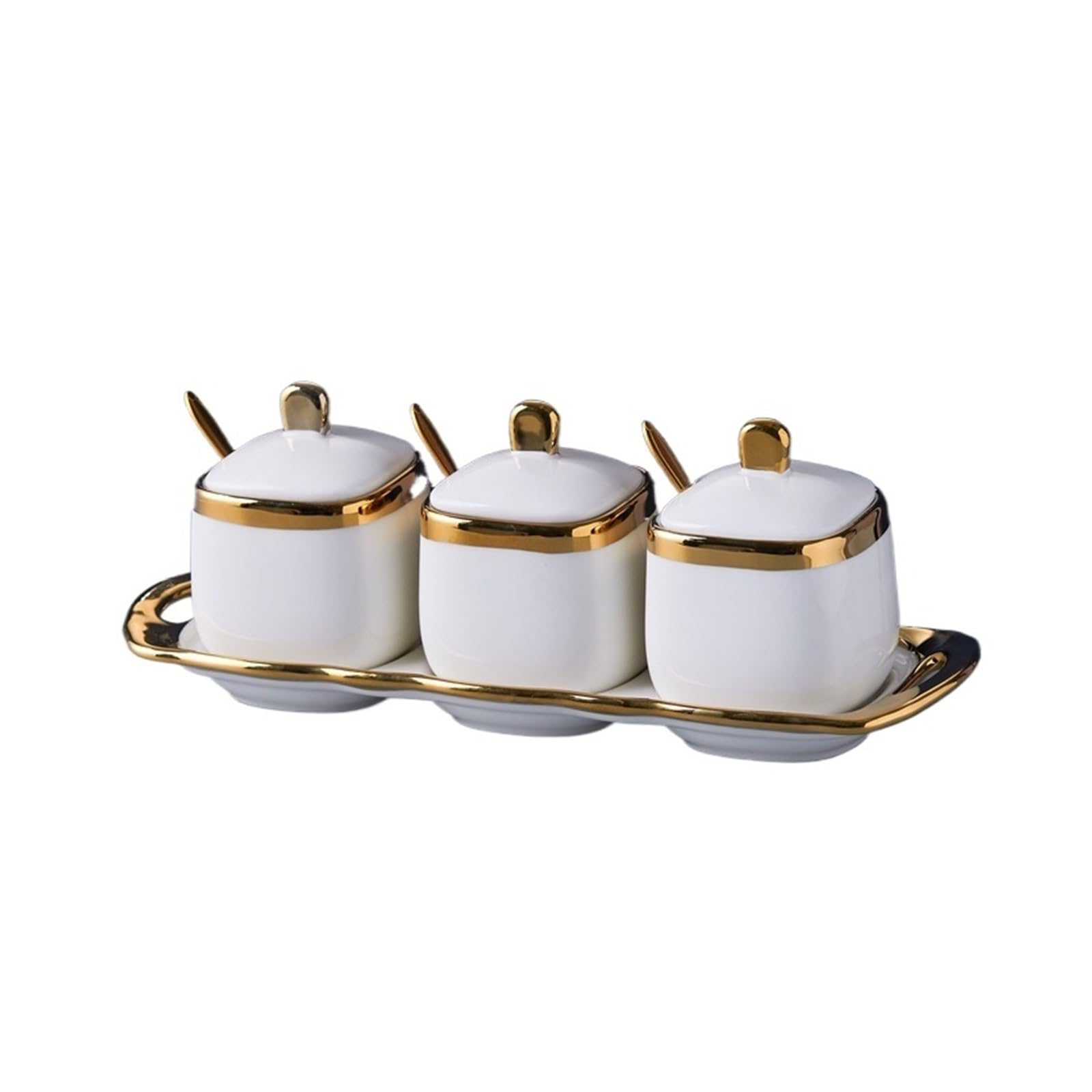 WZPTLKIBAD 3-Piece Ceramic Spice Boxes with Spoons and Tray