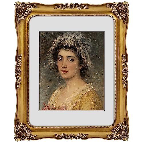 Image of 11x14 Picture Frame Gold Vintage Picture Frames Antique 11 x 14 | Matted to 8x10 Photo, Real Glass, Wall Display