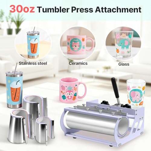 Image of Slendor 8 in 1 Heat Press Machine 15x15 inch 360-Degree Swing Away Digital T Shirt Pressing Machine Multifunction Heat Transfer Sublimation Combo for T Shirts Mugs Hat Plate Cap, Lavender