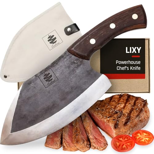 COOLINA Knife Set – Chef, Tungsten & Lixy Knives Bundle – 3-Piece Hand-Forged Carbon Steel Kitchen & BBQ Knives with Wooden Handles – Full Tang Butcher, Cleaver & Cooking Knife Set - Image 5