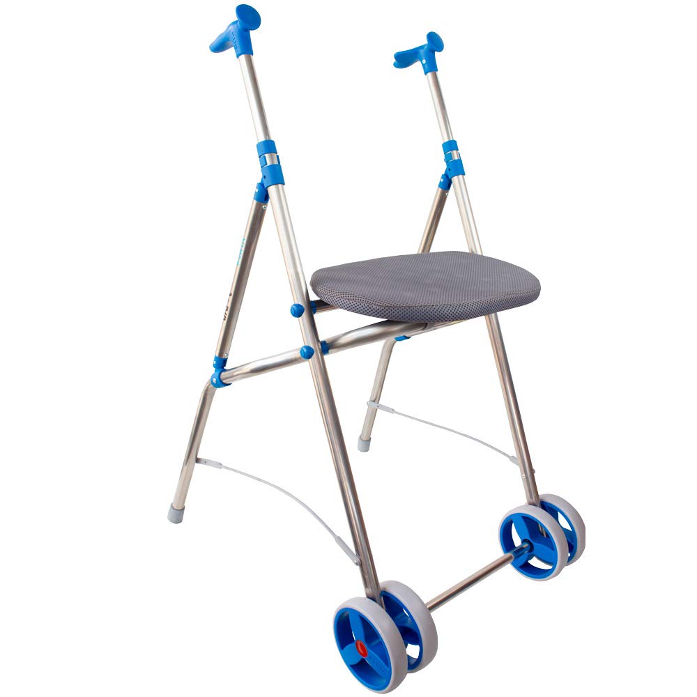 Andador caminador de aluminio plegable con asiento dos ruedas Forta azul