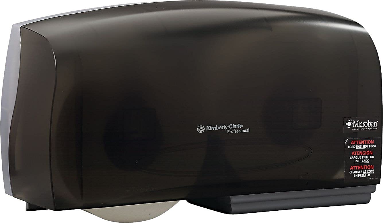 Kimberly-Clark Kimberly Clark Professional Coreless JRT Twin Toilet Paper Dispenser (09608), High Capacity, Durable, 20” x 6” x 11”, Smoke (Black)