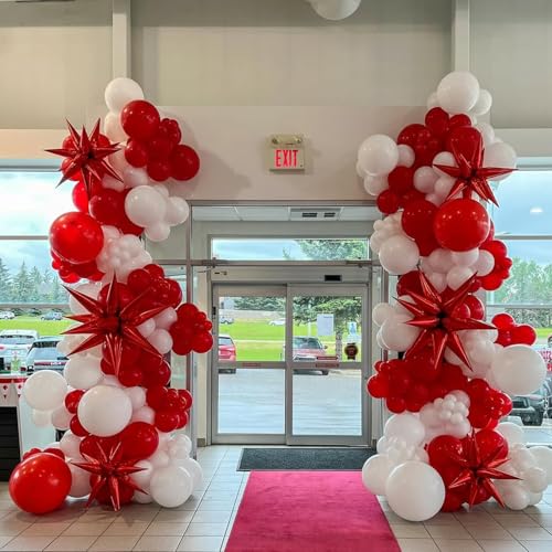 Image of YMSZ Red and White Balloons Garland Arch Kit, 134pcs Red Balloon and White Balloons for Mother's Day, Valentine's Day, Birthday, Wedding, Christmas Party Decorations