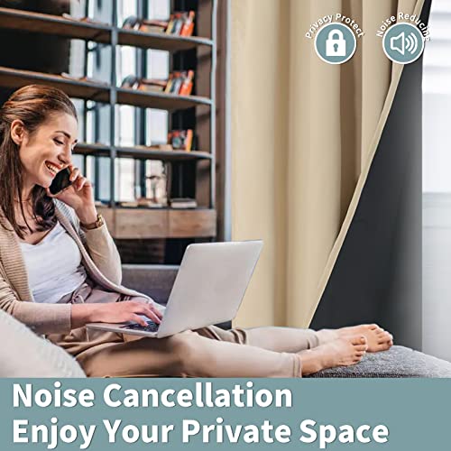 Bgment Thermal Insulated 100% Blackout Curtains For Bedroom With Black Liner, Double Layer Full Room Darkening Noise Reducing Rod Pocket Curtain (52 X 63 Inch, Beige, 2 Panels) #TOP4