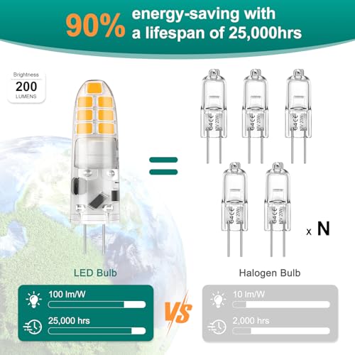DiCUNO G4 LED Warmweiß, 2W LED Leuchtmittel ersetzt 20W Halogen, G4 Birne 3000K, 200lm, 360°, Kein Flackern, nicht dimmbar, Stiftsockellampe 12V AC/DC, Unterbauleuchten, Dunstabzug, 10er Pack 3
