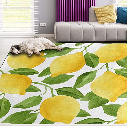 Oueoty Alfombra de acuarela con diseño de árbol frutal de limón para sala de estar, dormitorio, 90 x 150 cm