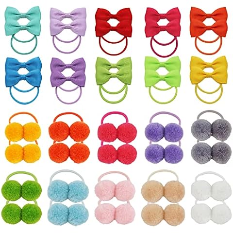 VEGCOO 40pcs Gomas de Pelo con Pompones y Lazos Cover