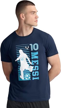 Messi Men's Lifestyle Short Sleeve T-Shirt, Standard Fit Graphic Tee, Cotton Jersey Knit, Dress Blue