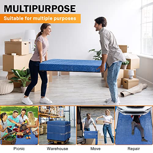 Image of 12 Moving Packing Blankets 80 x 72 Inches (35 lb /dz) Heavy Duty Moving Pads for Protecting Furniture Professional Quilted Shipping Furniture Pads (Blue 12PCS)