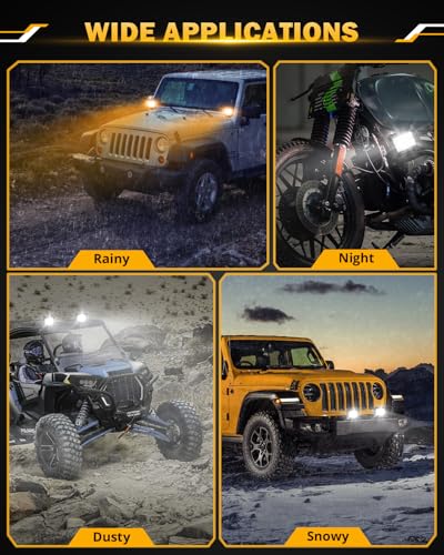 Image of Auxbeam 6 Lighting Modes Light Pod, 4 Inch Strobe LED Light Bar Amber White Fog Lights 120W 12000LM, 10FT Wiring Harness Kit with Memory Function (Pack of 2)