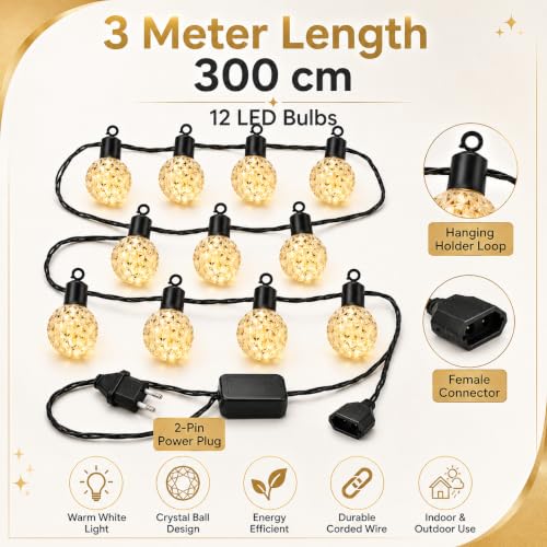 Image of One94Store 3 Meter 12 LED Warm White String Lights with Holder & Female Plug, Corded Electric Fairy Lights for Home Decoration, Diwali Lights, Bedroom, Balcony, Festival, Wedding & Party Decor