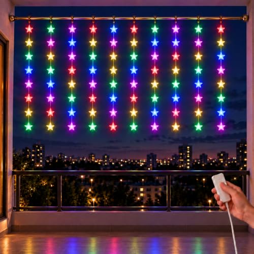 Image of Gesto Star Curtain Fairy Lights for Decoration - 80 Led String Lights with 8 Modes Changer | Multicolor Decorative Lights for Home Decor, Room,Wall, Balcony, Christmas & Diwali Decoration- 10x3 Ft