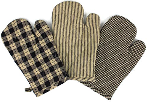 Rustic Covenant Woven Cotton Farmhouse Oven Mitts, Set Of 3, 7 Inches X 10.5 Inches, Antique Black/Natural Tan #TOP4