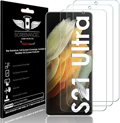 TECHGEAR [3 Pack] Screen Protector fits Samsung Galaxy S21 Ultra [Screen Angel Edition] [In-Display Fingerprint Support][Case Friendly] [Bubble Free] [FULL Screen Coverage] HD Clear Flexible TPU Film