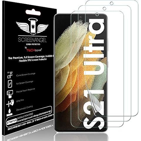 TECHGEAR [3 Pack Screen Protector fits Samsung Galaxy S21 Ultra [Screen Angel Edition] [In-Display Fingerprint Support][Case Friendly] [Bubble Free] [FULL Screen Coverage] HD Clear Flexible TPU Film Cover