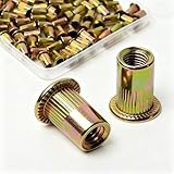 ieWeny 1/4 Rivet Nut, 100 Pcs Carbon Steel Rivet Nuts, 1/4-20 Threaded Insert Rivnut, SAE UNC Flat Head Zinc Plated with 72h Salty Spray RIV Nut for Automotive