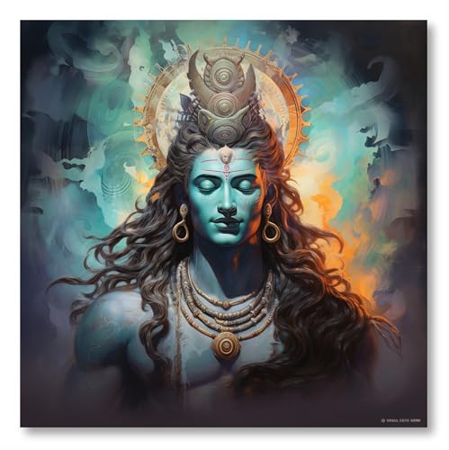 Image of SAF painting Lord Shiva Wall Art - Divine Abstract Canvas Painting | Mahadev Tranquil Portrait for Living Room, Temple, or Meditation Corner 20 Inch x 20 Inch