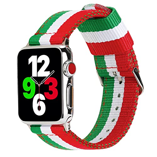 ESTUYOYA Bracelet Drapeau de l'Italie compatible avec Apple Watch 41mm 40mm 38mm, (42mm-Serie 11-10), Bande en Nylon Sport iWatch Series 11 10 9 8 7 6 5 4 3 2...