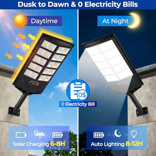 Oneluner Solar Lights Outdoor, Waterproof Motion Sensor Solar Street Light with Remote, Dusk to Dawn Flood Lights for Yard, Luces Solares para Exteriores Commercial Lighting, 4 Pack — view 3