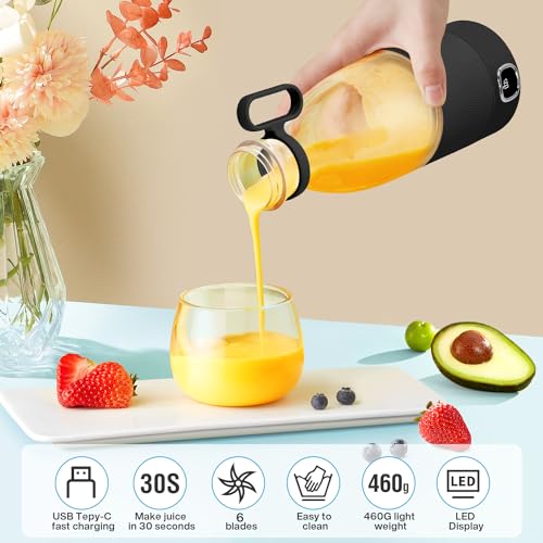 Image of 350ml Portable Blender, Fresh Juice Blender for Shakes & Smoothies-Black | For Juice Shakes and Smoothies,with Led Display Usb Rechargeable,3000mAh Rechargeable Battery,for Home Sport Outdoor Travel