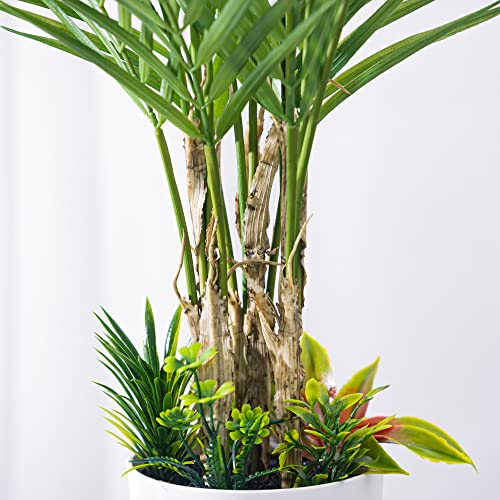 Kmitang 27.6” Set Of 2 Artificial Palm Tree Indoor Fake Fiddle Fig Tree Faux Tropical Plants Plastic Fiddle Leaf Artificial Palm Plant Outdoor For Home Living Room Office Floor Decor（Palm+Ficus） #TOP2