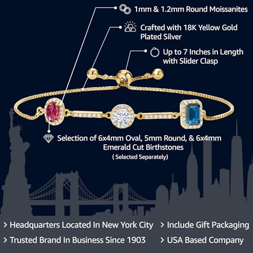 Gem Stone King 18K Yellow Gold Plated Silver Customized and Personalized Tennis Bracelet For Women By Keren Hanan | 2.46 Cttw | Gemstone Birthstone | Adjustable Bolo Bracelet For Women2