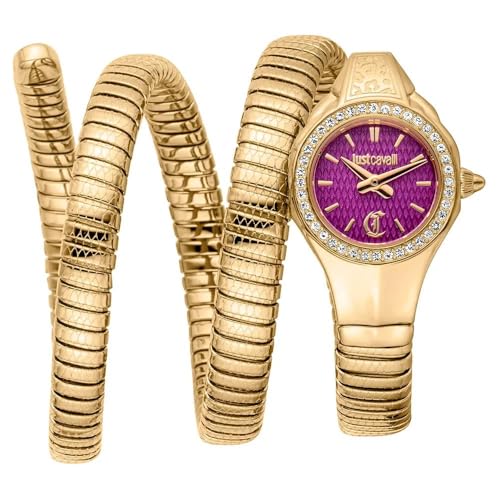 Just Cavalli Signature Snake Vita Gold Dial Purple Watch JC1L355M0035