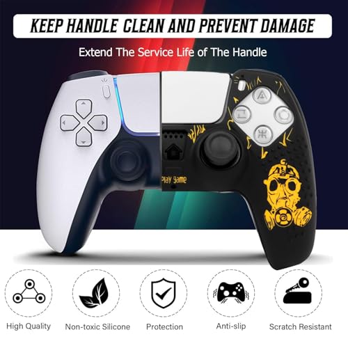 Image of Anti-Slip Cover Compatible with PS5 Controller, Silicone Skin & Grip Cover with Thumb Grips, Touchpad Sticker - Protective Case /Non-Slip PS 5 Controller Accessories Kit (Radiation Edition)
