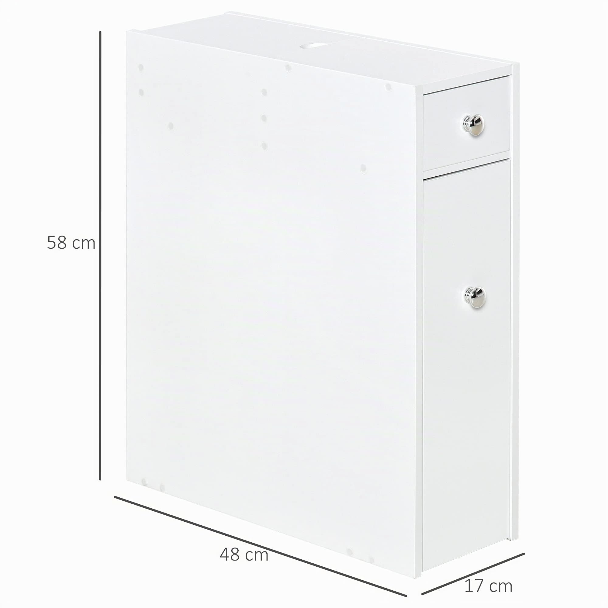 HOMCOM Armario Auxiliar de Baño Mueble de Baño Estrecho con 2 Cajones y Compartimiento Superior con Tapa para Lavabo Ducha 17x48x58 cm Blanco