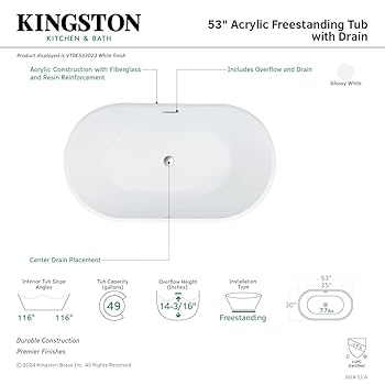 Kingston Brass VTDE533023 Aqua Eden 53-Inch Acrylic Double