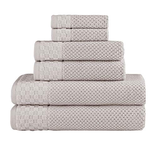 Classic Turkish Towels Premium Cotton Textured 6 Pc Towel Set - Soft, Absorbent, Quick-Dry Luxury Towels Made With 100% Turkish Cotton, Waffle Weave Design (Platinum) #TOP14