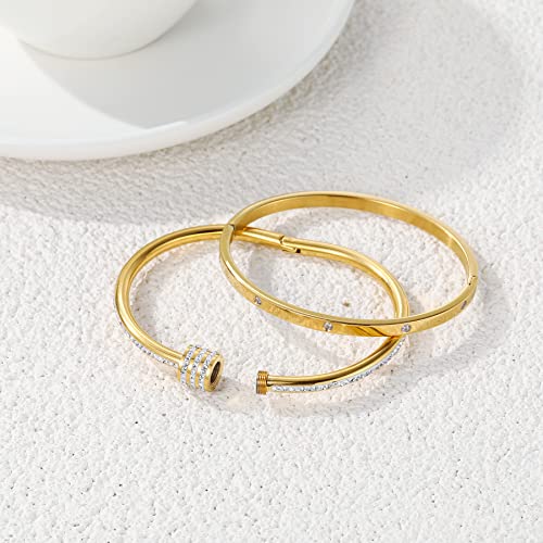 Women's Stainless Steel Bracelet Gold Plated Cuff Bangle With Cube Zircon Hinge Jewelry oval Bangle Witness the Gift of Love4