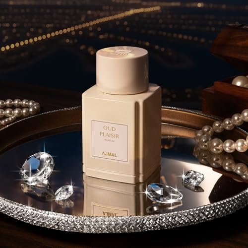 Image of Ajmal Oud Marquis Oud Plaisir Eau de Parfum for Women, 3.4 fl oz | Rich oud-floral women's EDP by Ajmal. Indulgent, long-lasting luxury. Crafted in Dubai, made in France.
