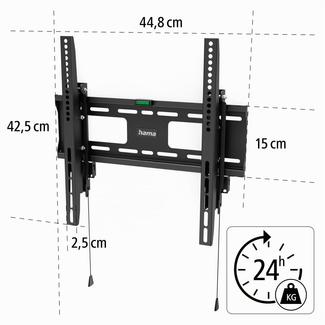 Hama Support Mural TV Dispositif Antivol Garantie 10ans (TV 32" à 65", 81 à 165cm 50Kg Max, Idéal espaces publics, Compatible VESA, Chevilles Fischer founis, Système Easy Fix) Noir