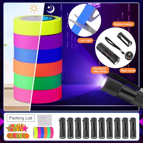 Gemscream TIY-GEMSCREAM-346 18 Pcs Glow In The Dark Party Supplies 6 Roll Glow Tapes 98.4Ft Neon Paper Garlands 10 Mini Uv Lights Bulk Party Favor thumb #2