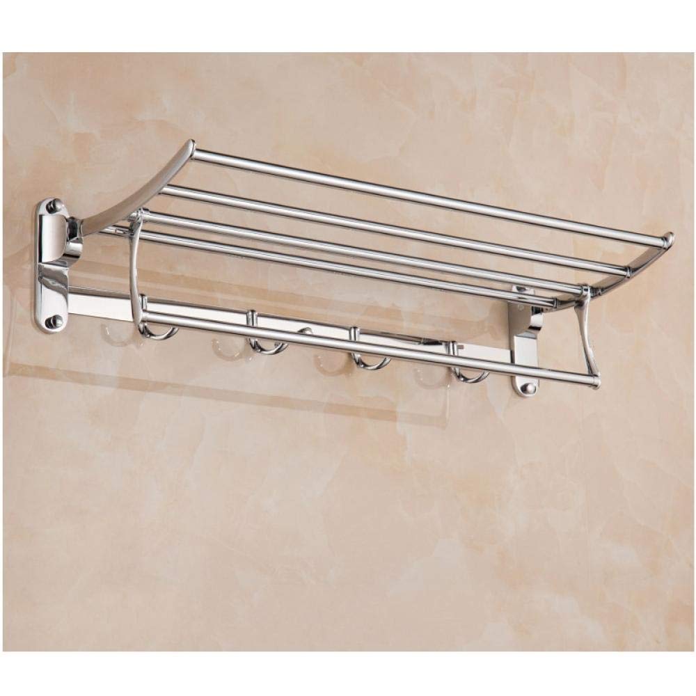 Stainless Steel Plating Double-Layer Multi-bar with Hooks Foldable Multifunctional Wall Hanging Towel Rack-Length 60CM Wall Mounted Bathroom Towel Holder Hotel Rail Shelf Storage Holder