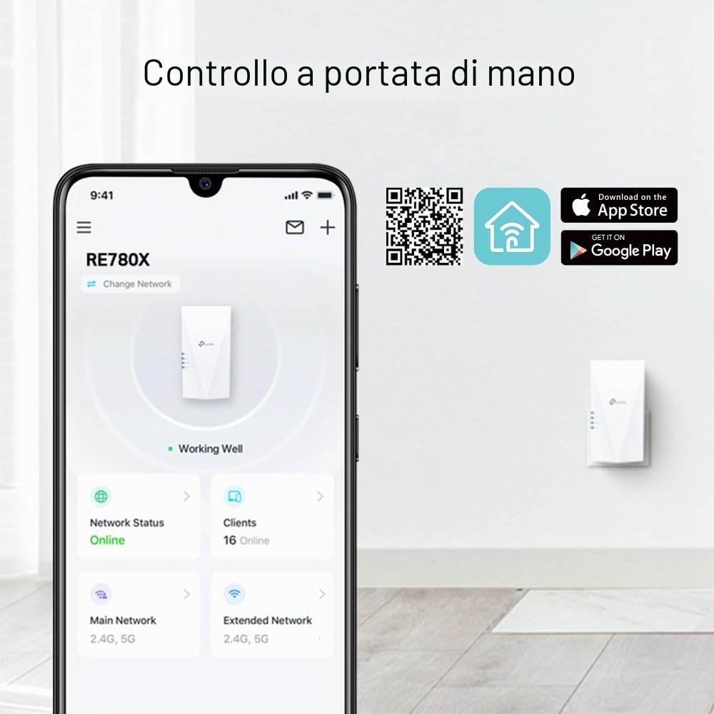 TP-Link RE780X WiFi 6 Amplificatore WLAN AX3000 (dual band 2402 MBit/s 5 GHz + 574 MBit/s 2,4 GHz, MU-MIMO, porta Gigabit compatibile con tutti i router WLAN)