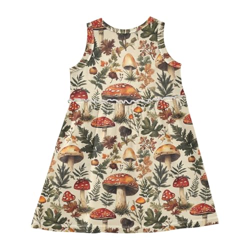JUNZAN Mushroom Beige Girl Summer Dress Toddler Kids A-line Sundress Comfy Outfits2