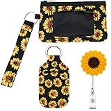 3 Pieces Sunflower Credit Card Organizer Zipper Wristlet Pouch Lipstick Holder Keychain and...