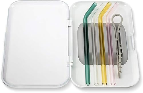 Miniatura 7 de SOMA Juego de pajitas de vidrio con estuche y herramienta de limpieza, juego de 4, transparente