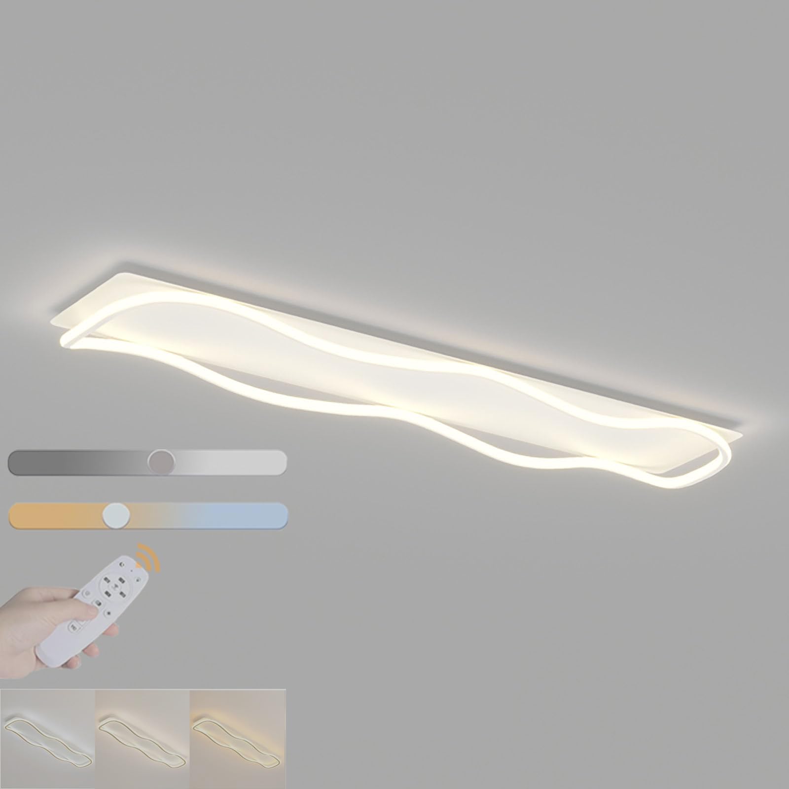 Plafonnier LED rectangle vague 32W dimmable avec télécommande pour salon - 8