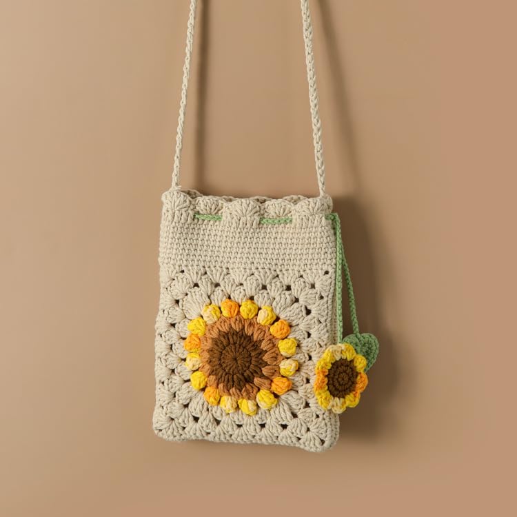Handmade Sunflower Crochet Bag Knitted Shoulder Phone Bag Crossbody Bag Beach Women Messenger Shoulder Bags Girls Woven Purse4