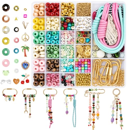 Kasmena 900+ Pcs DIY Bag Charm & Keychain Making Kit with Beads and Charms