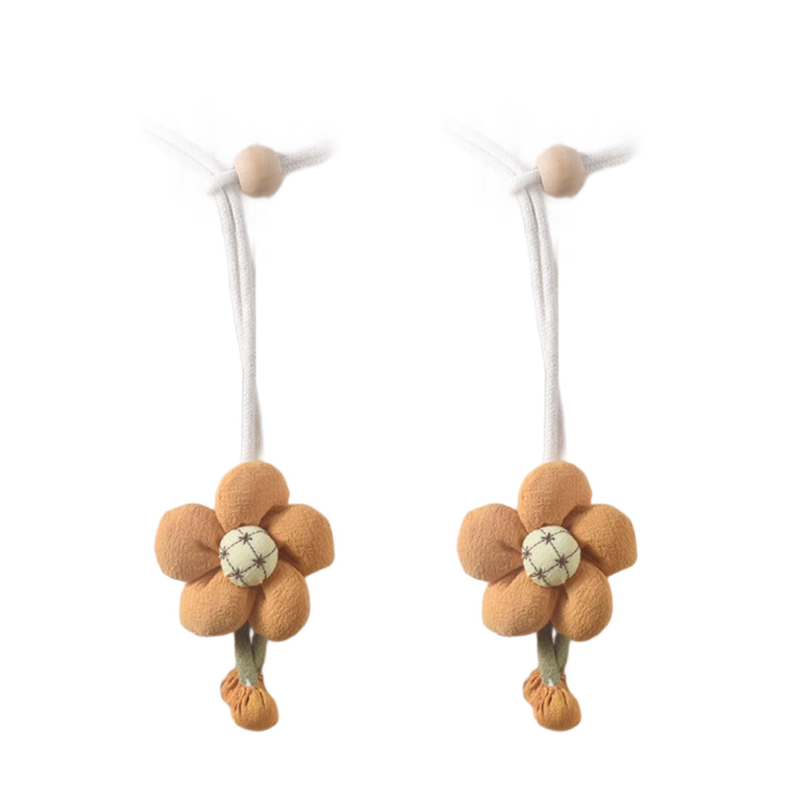 2Pieces Curtain Tiebacks Wood Bead Window Drapery Holdbacks Tie with Fabric Pumpkin for Living Room Bedroom Decors Fabric Window Drapery Holdbacks